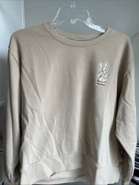 Beige Peace Sign Pullover Sweatshirt - Women